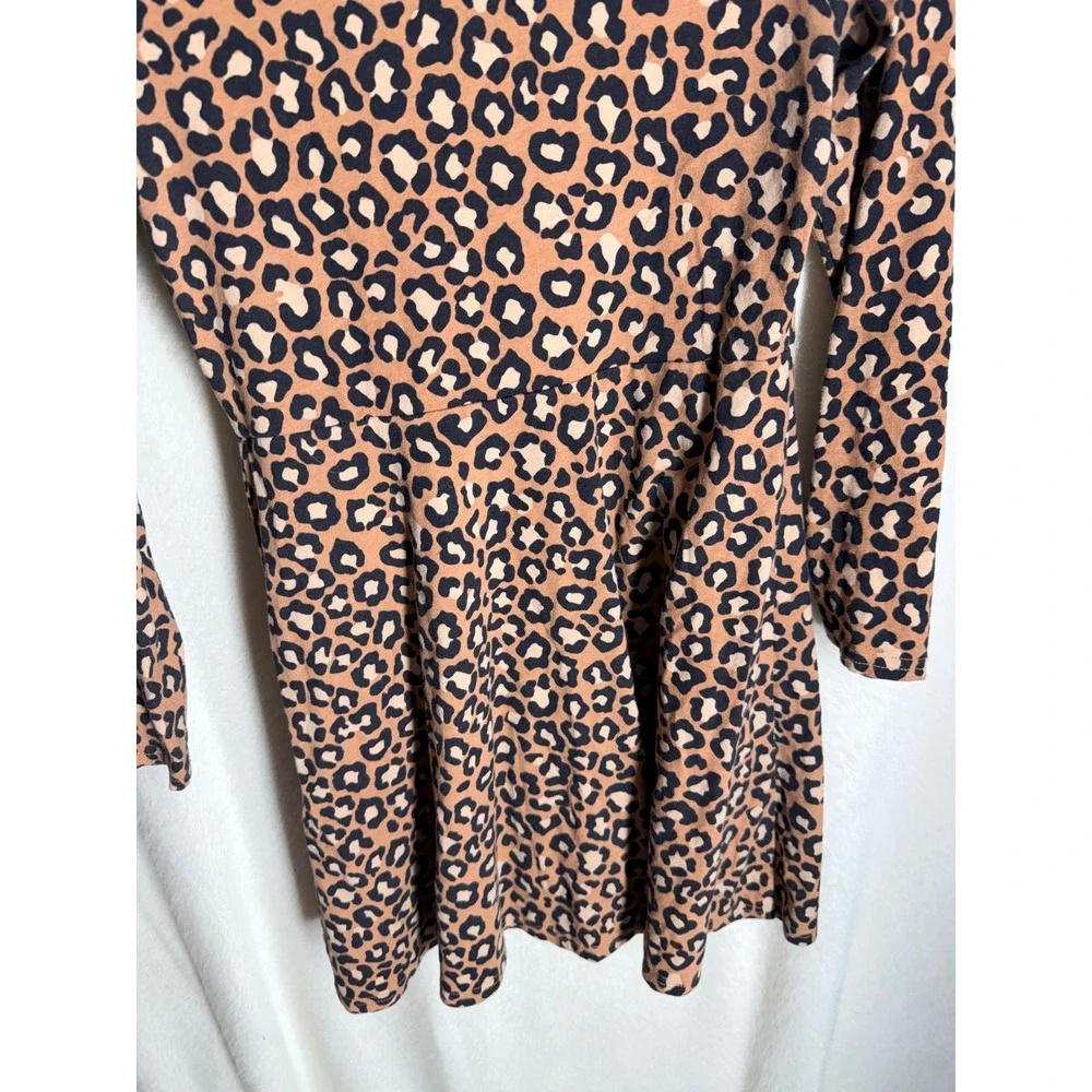The Childrens Place Girls Brown Leopard Print Long Sleeve Dress SZ L 10/12